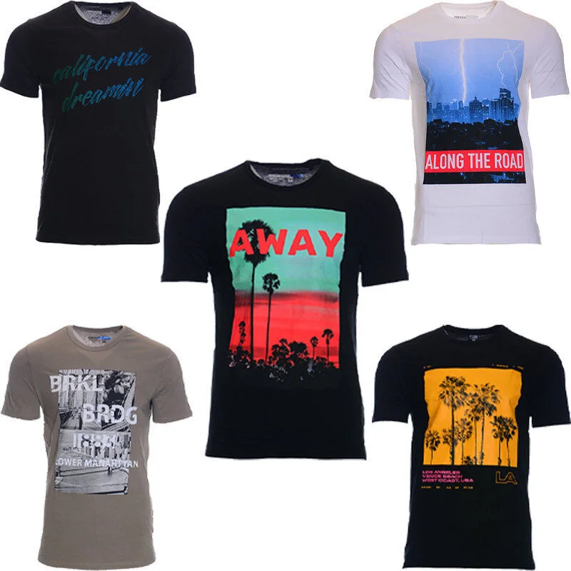 Flash Deals New Mens T Shirts Printed Cotton Short Sleeve Crew Neck Summer Beach Tees Top