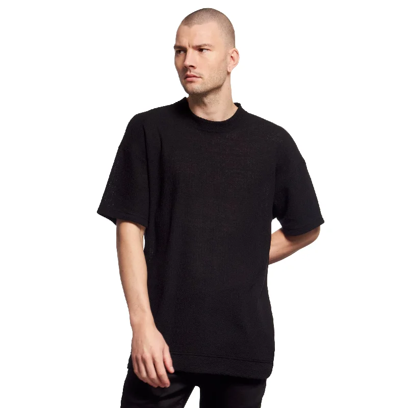 Markdown Madness Oversized Crochet Crew Neck T-Shirt - Black