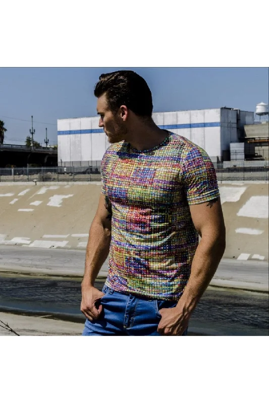 Closeout Multi Colors Lines Print T-Shirt