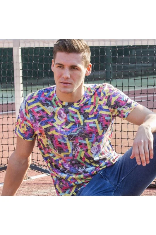 Limited Availability Multi Color Geo Lines Print T-Shirt