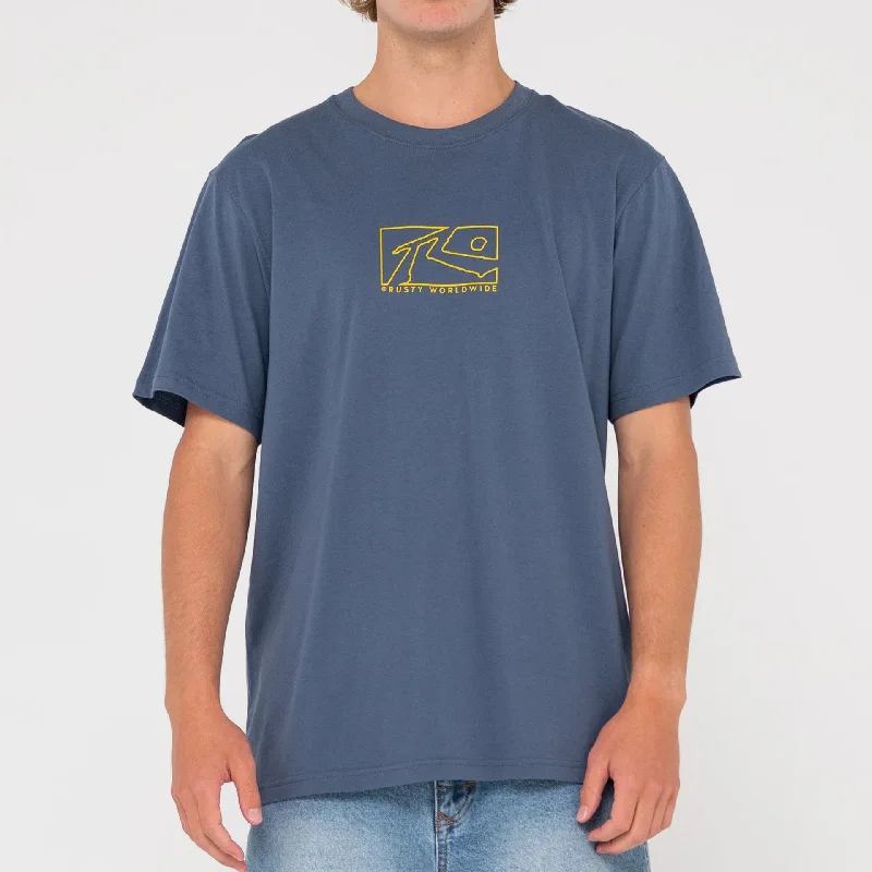 Midnight Madness Rusty Mens Boxed Out Centre T-Shirt - China Blue