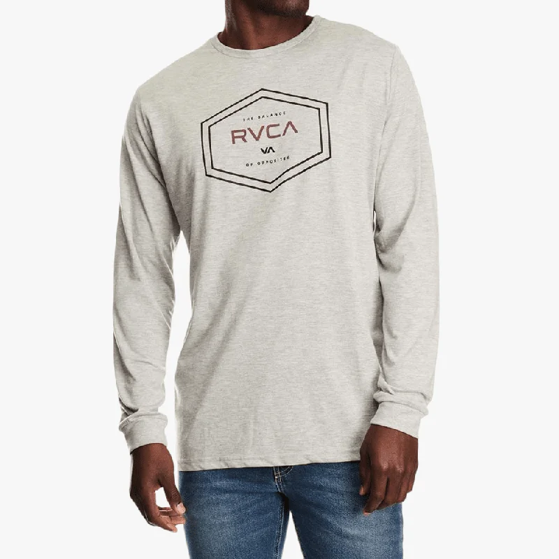 Super Discount Rvca Mens Brand Double Hex Lon Sleeve Tee Grey Mel