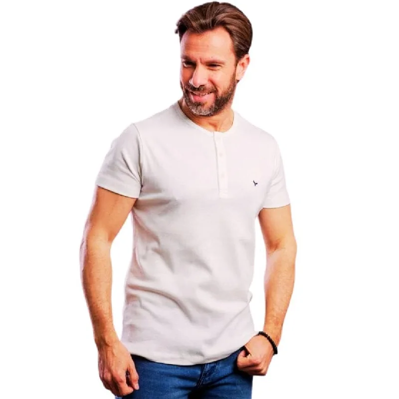Huge Discounts Plain Short-sleeve O-neck Body with a buttons-Ecru