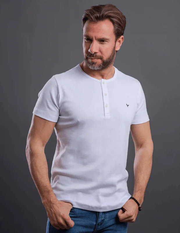 Instant Discount Plain Short-sleeve O-neck Body with a buttons-White