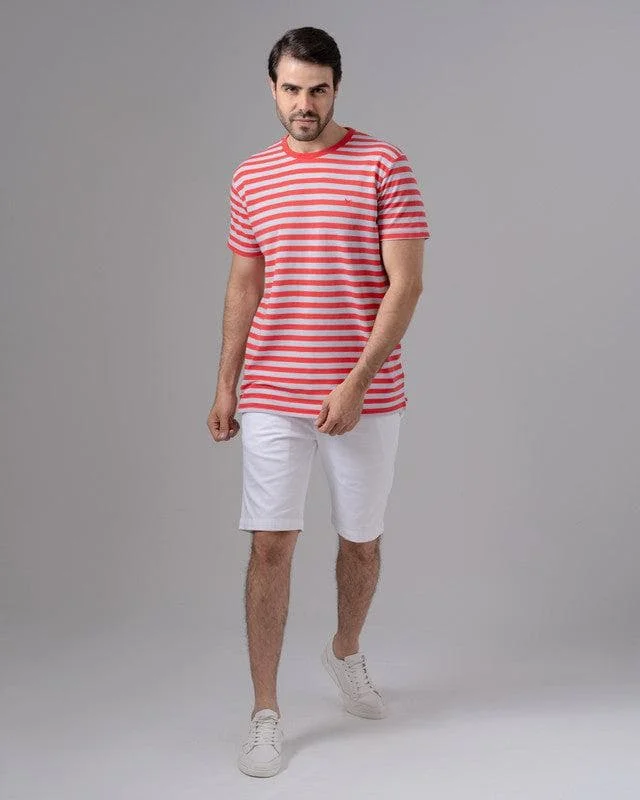 Crazy Deals STRIPED ROUND NECK PIQUE T-SHIRT - MELON