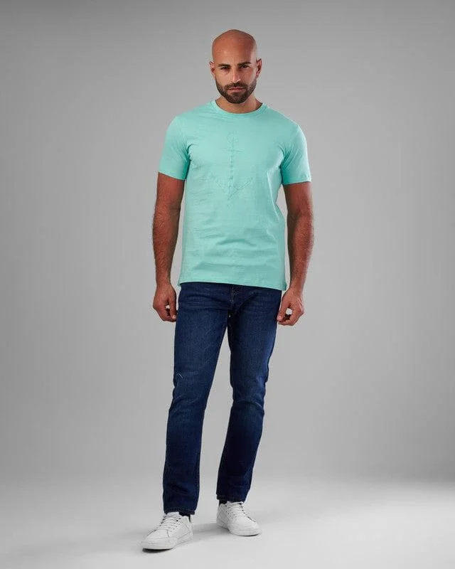 Weekend Specials to Cherish RUBBER-PRINTED ROUND NECK T-SHIRT - AQUA