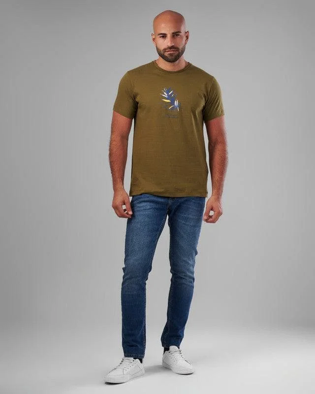 Weekend Offers That Impress ROUND NECK PRINTED T-SHIRT - DARK OLIVE
