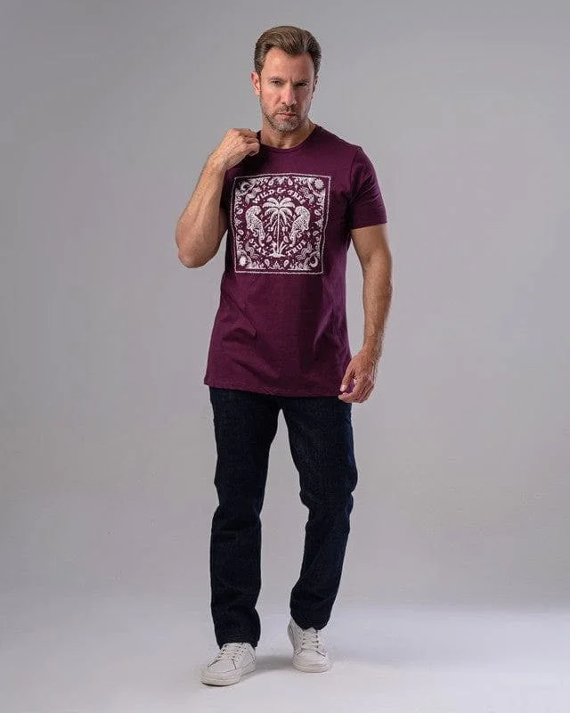 Weekend Offers That Sizzle EMBROIDERED ROUND NECK T-SHIRT - BURGUNDY
