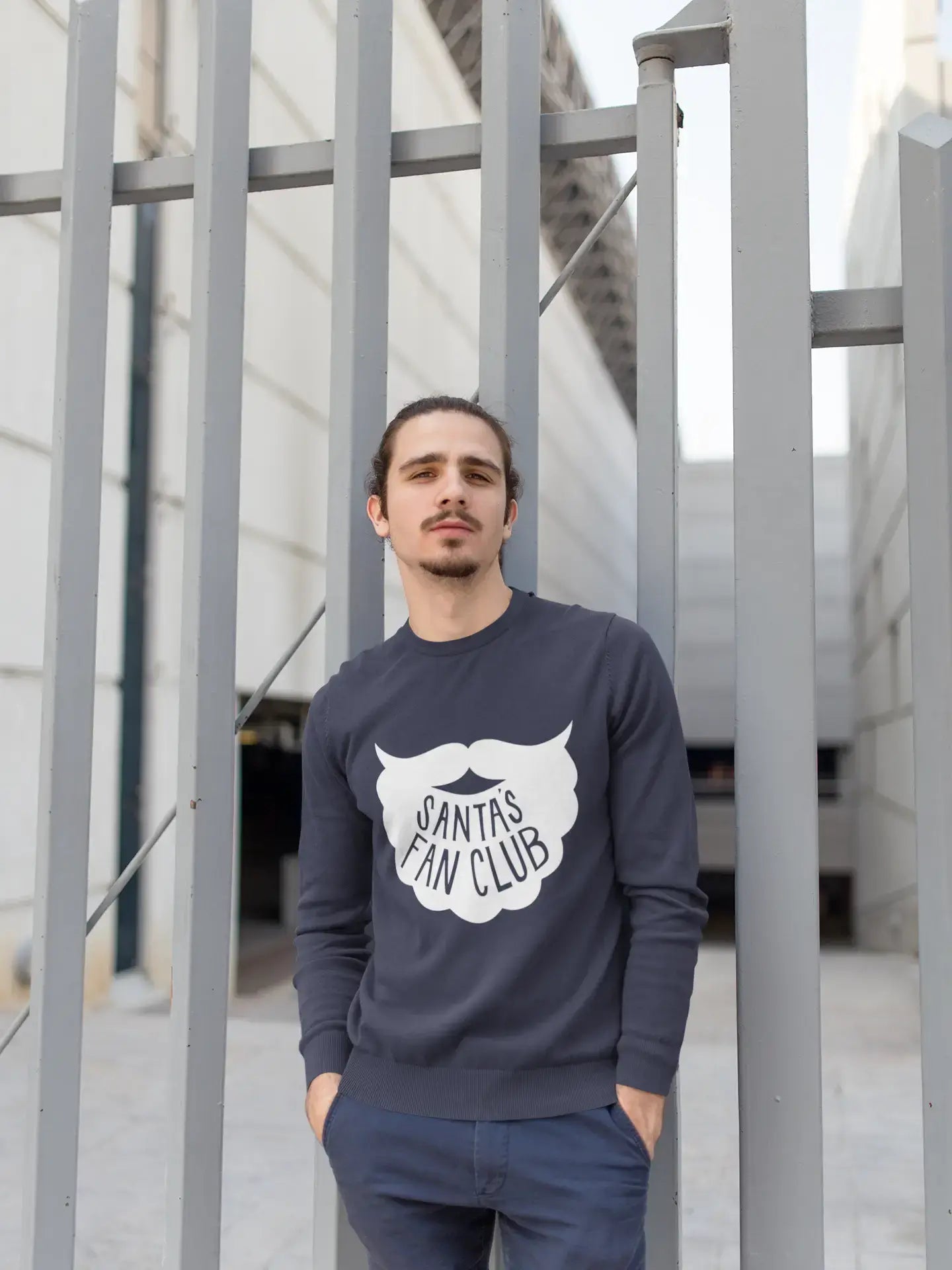 Weekend Flash Sale ULTRABASIC - Graphic Men's Santa's Fan Club Christmas Sweatshirt Xmas Gift Ideas French Navy