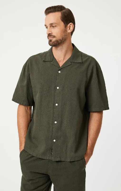 Year-End Sale LINEN SHORT SLEEVE BUTTON-UP SHIRT IN ASPHALT