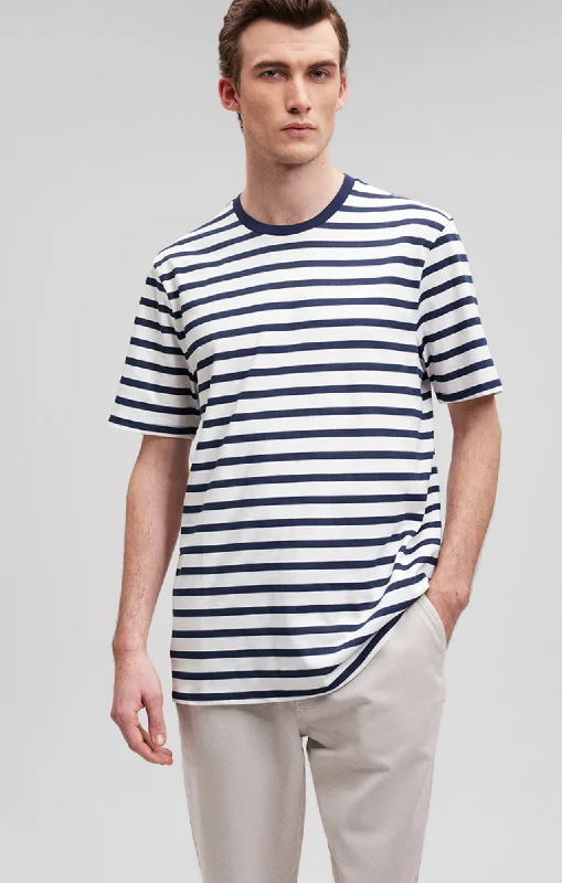 Savings Spectacular STRIPED CREW NECK T-SHIRT IN NAVY BLAZER