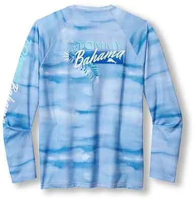 Hurry Up Tommy Bahama Malibu Fronds Crew Long Sleeve T-Shirt - Blue Canal