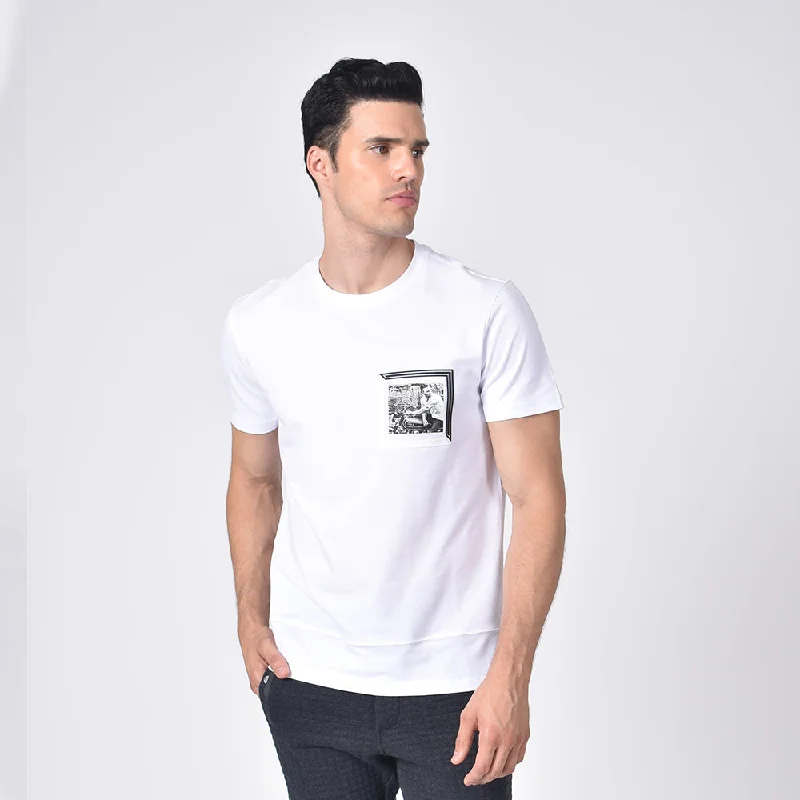 Weekend Bargains to Grab White Crew Neck with Silicone Biker Patch