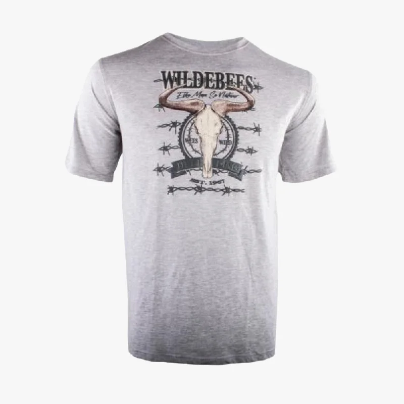 Weekend Discounts Worth Grabbing Wildebees Mens Barbed Skull Short Sleeve Tee Puff Grey Mel