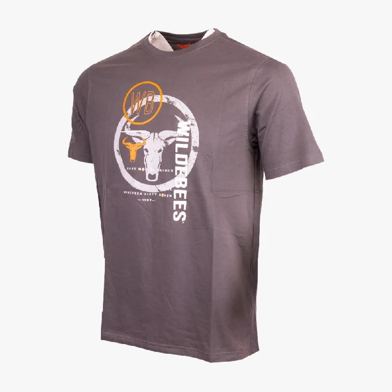 Deal of the Day Wildebees Mens Overlay Text Short Sleeve Tee Pewter