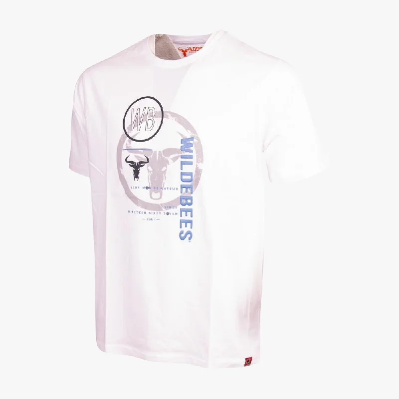 Price Slash Wildebees Mens Overlay Text Short Sleeve Tee White