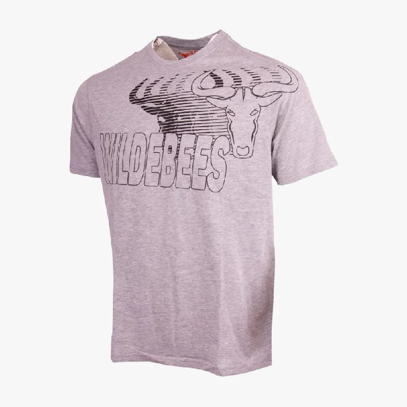 Steals and Deals Wildebees Mens Staggered Logo Short Sleeve Tee Grey Mel