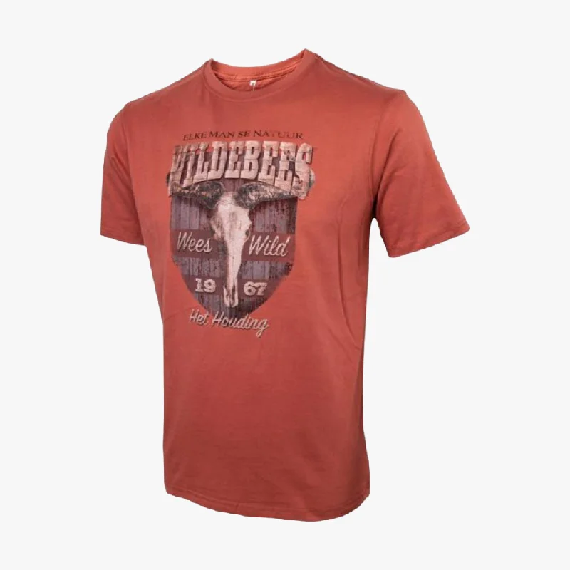 Mega Deal Wildebees Mens Woodlook Skull Short Sleeve Tee Burnt Rust